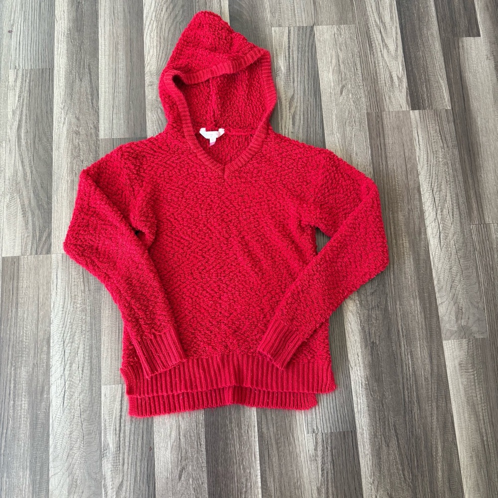 No Boundaries Red Textured Women's Hoodie Sweater - Picture 4 of 6
